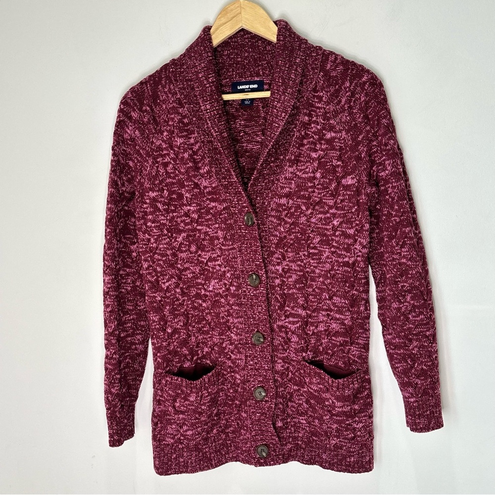 Lands’End Drifter Cable Knit Sweater Cardigan fits XS/Small A20